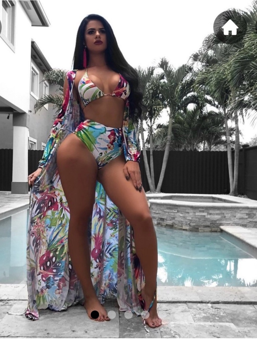 Floral High-Waist Bikini Set with Matching Kimono - Multicolor